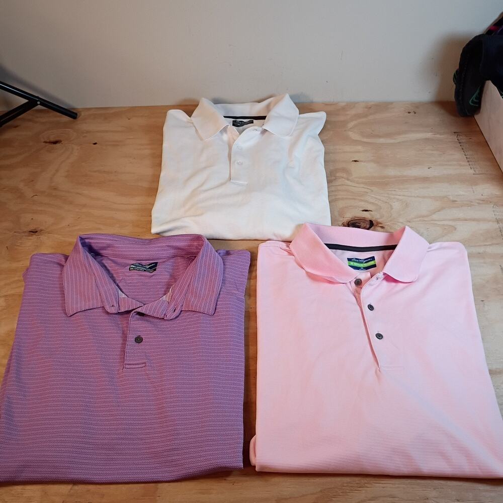 Ben Hogan Performance Mens 3XL Polo Shirt Lot of 3 Golf Short Sleeve White Pink